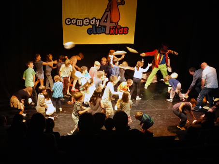 Matty engages his audience in a massive pillow fight at the Comedy Club for Kids at the Assembly Roxy during the Edinburgh Fringe Festival